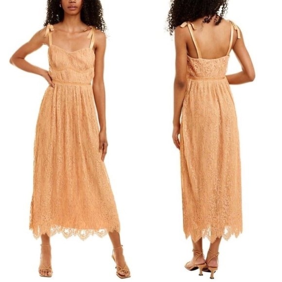 NWT Jonathan Simkhai Bonnie Lace Plisse Bustier Midi Dress Butterscotch Nude 10 - Picture 1 of 14
